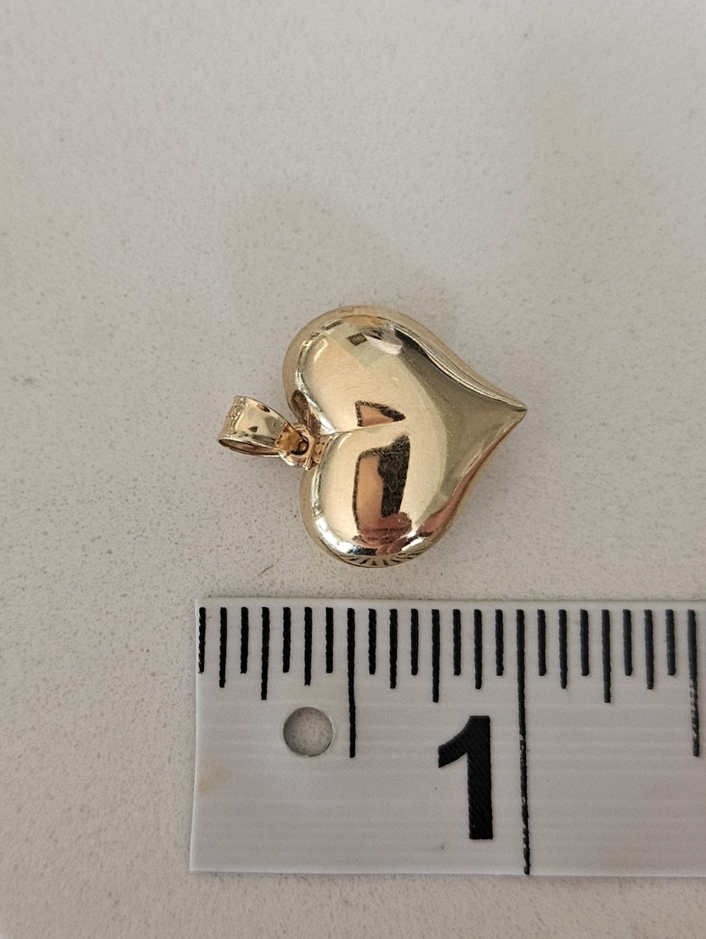 Solid 14k Yellow Gold Puffy Heart Pendant Necklace Charm - Picture 2 of 5